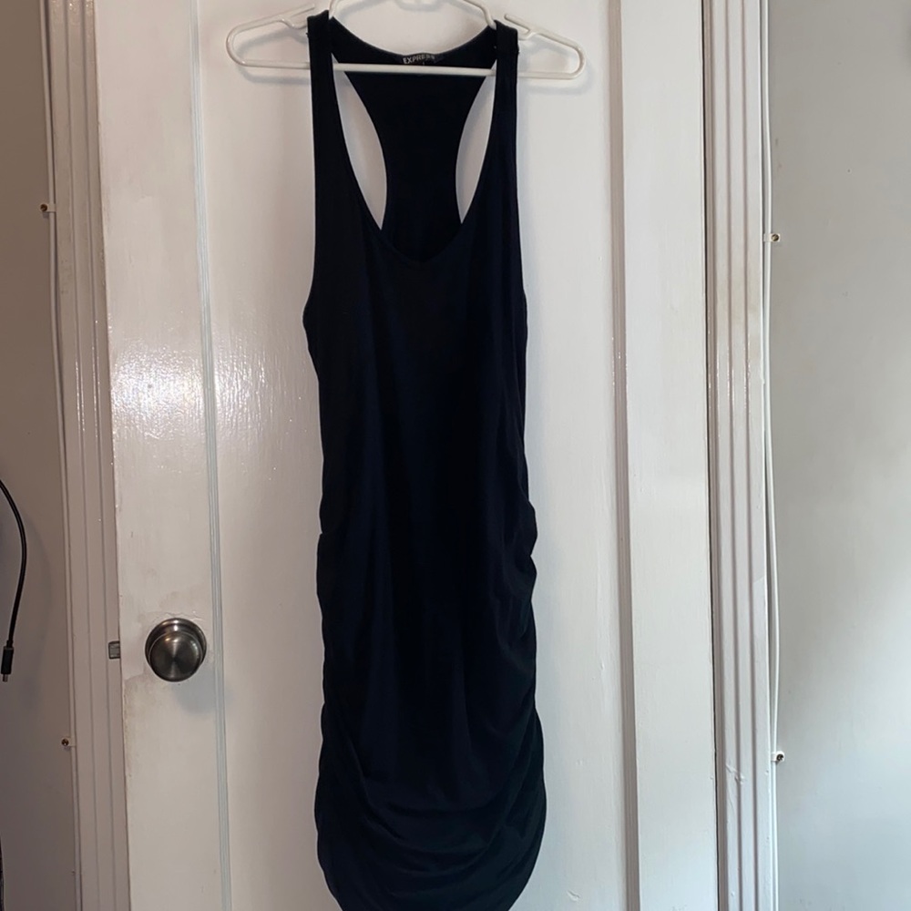 Black ruched side mini dress